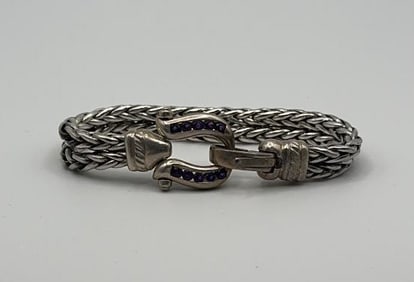 Sterling Silver Braided Rhinestone Bracelet Bracelet Measures 7.75" Bracelet Measures 48 Grams