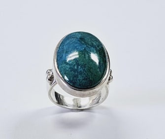 Sterling Silver Chrysocolla Ring Ring weighs 12.1 Grams Size 8.5