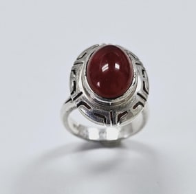 Vintage Sterling Silver Carnelian Oval Ring Size 6.75 Ring Weighs 7.6 Grams