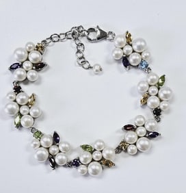 Ross Simons .925  Mixed Gemstone Pearl Bracelet Bracelet weighs 28.0