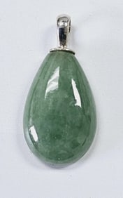 Sterling Silver Jade Teardrop Pendant Pendant Weighs 10.4 Grams