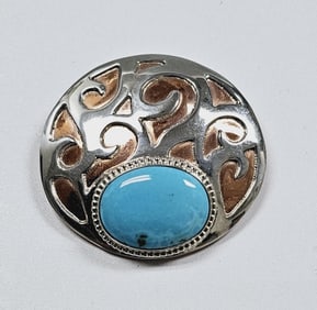 Jay King Sterling Silver Copper Turquoise Brooch Brooch/pendant weighs 20.1 Grams