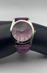 Gossip Purple Leather Band Round Face Watch Watch Measures 9.25"  Watch is Not Tested
