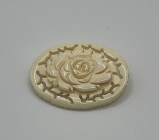 Hand Carved Rose Bovine Bone Brooch Brooch Measures 1.75"