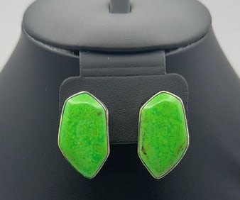 Jay King Large Sterling Silver Gaspeite Earrings Earrings Weigh 14.8 Grams Total