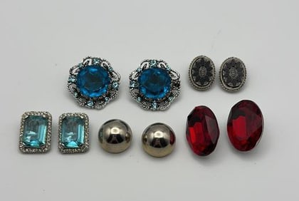 Assorted Costume Silver Tone Clip-on Earrings Set of Five Pairs