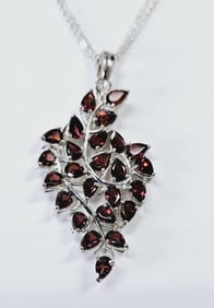 Sterling Silver Marquise Cut Garnet Necklace Necklace Measures 22" Necklace Weighs 14.8 Grams
