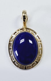 14K Yellow Gold Lapis Greek Key Necklace Pendant Pendant weighs 3.3 Grams
