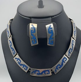 Sterling Silver Turquoise Chip Necklace & Earrings Necklace Measures