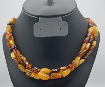 Jay King Sterling Amber Three Strand Necklace Necklace Measures 19.5"