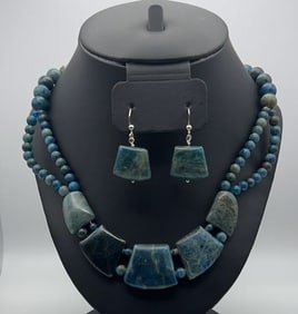 Sterling Silver Blue Apatite Necklace & Earrings Necklace Measures
