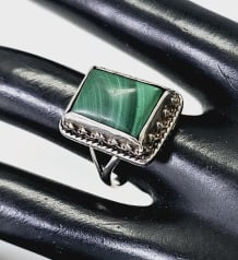 Sterling Silver Malachite Emerald Cut Ring Ring Size 6.75 Ring Weighs 8.7 Grams