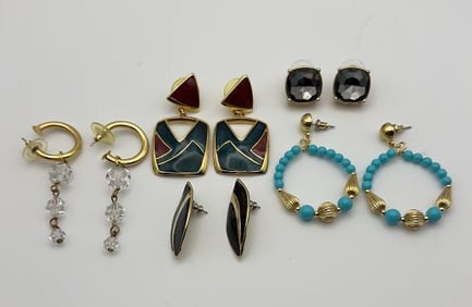 Assorted Gold Tone Costume Jewelry  Earrings Set of Five Pairs for Pierced Ears