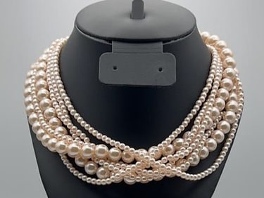 Vintage Faux Pearl Seven Strand Necklace Necklace Measures 17.5"