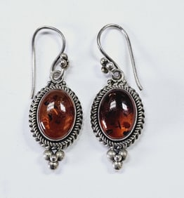 Suarti BA Sterling Silver Oval Amber Earrings Earrings weigh 10.4 Grams