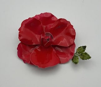 Vintage Metal Enamel Rose Brooch Brooch is not signed