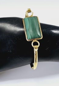 Gold over Sterling Silver Malachite Bangle Bracelet Measures 5.5"  Bracelet Weighs 16.9 Grams