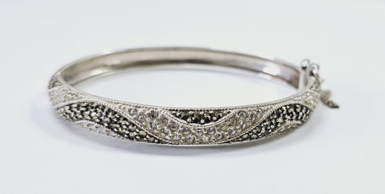Sterling Silver Marcasite & CZ Bangle Bracelet Bracelet weighs 22.1 Grams