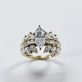 14K Yellow Gold Marquise Cut CZ Ring Ring weighs 4.8 Grams Size 8