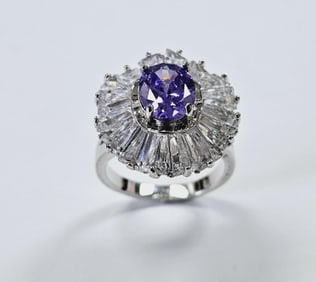 Nolan Miller Ruffle Halo Amethyst Cocktail Ring Side stones are