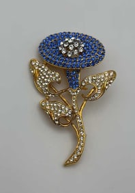 Camrose and Kross Floral Rhinestone Brooch Retired Signed Camrose & Kross Jacqueline Kennedy Blue