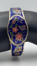 Vintage Blue Butterfly Cloisonne Hinge Bracelet Bracelet Measures 6"