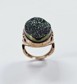 Sterling Silver Druzy Stone Ring Ring weighs 11.7 Grams Size 9