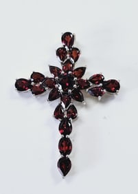 Sterling Silver Garnet Cross Necklace Pendant Pendant weighs 10.6 Grams
