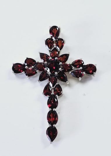 Sterling Silver Garnet Cross Necklace Pendant Pendant weighs 10.6 Grams (1 of 5)