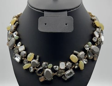 Ann Taylor Statement Bib Rhinestone Necklace Necklace Measures 16"