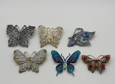 Assorted Butterfly Brooches and One Barrett Set of Six