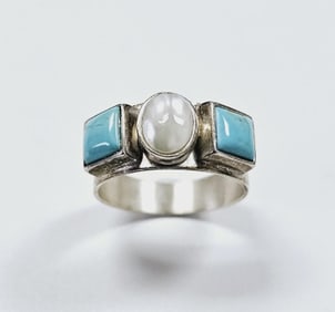 Jay King Sterling Silver Turquoise & Pearl Ring Ring weighs 5.8 Grams Size 9