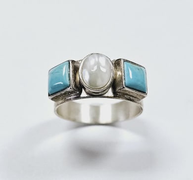 Jay King Sterling Silver Turquoise & Pearl Ring Ring weighs 5.8 Grams Size 9 (1 of 5)