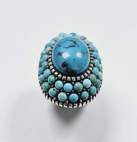 SX Sterling Silver Blue Turquoise Halo Ring Ring weighs 12.5