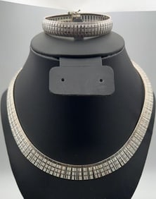 Sterling Silver Etched Omega Necklace & Bracelet Necklace Measures