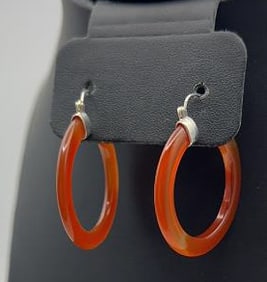 Sterling Silver Carnelian Hoop Earrings Earrings Weigh 6.9 Grams