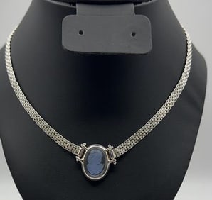 Milor Italy Sterling Silver Glass Cameo Necklace Necklace Measures 16"  Necklace Weighs 15.3 Grams