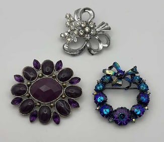 Trio of Vintage Rhinestone Brooches Set of Three