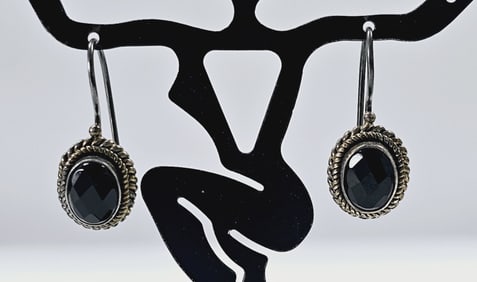 Sterling Silver Faceted Black Onyx  Earrings Earrings Weigh 5.7 Grams Total