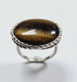 Sterling Silver Oval Tiger's Eye Ring Ring weighs 10.0 Grams Size 9