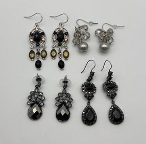 4 Pair of Silver Tone Dangle Earrings Set of Four