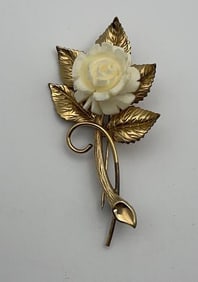 Winard 12K Gold Filled Celluloid Rose Brooch Brooch Weighs 6.9 Grams