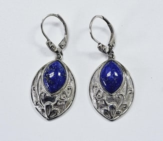 Sterling Silver Lapis Lazuli Floral Vine Earrings Earrings Weigh 6.5 Grams Total