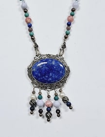 Carolyn Pollack .925 Lapis & Gemstone Necklace Necklace weighs 38.8 Grams Measures 20"