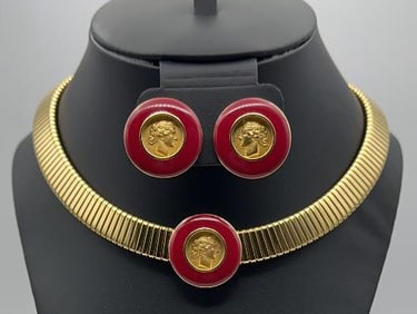 Vintage Monet Roman Coin Necklace & Earrings Necklace Measures