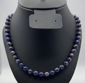 Vintage Blue Cloisonne Beaded Necklace Necklace Measures 28" Clasp is gold Tone