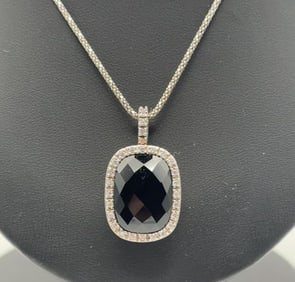 Joseph Esposito Sterling Silver Onyx & CZ Necklace Necklace Measures 17" Necklace Weighs 11.2 Grams