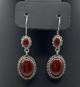 DGS Turkey Sterling Silver Carnelian Earrings Earrings Weigh 13.1 Grams Total