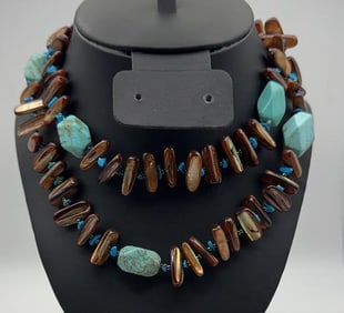 Turquoise & Abalone Chunky Necklace Necklace Measures 32"