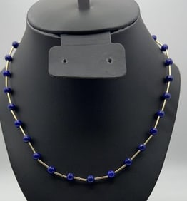 14K Yellow Gold Lapis Lazuli Beaded Necklace Necklace Measures 18" Necklace Weighs 11.3 Grams